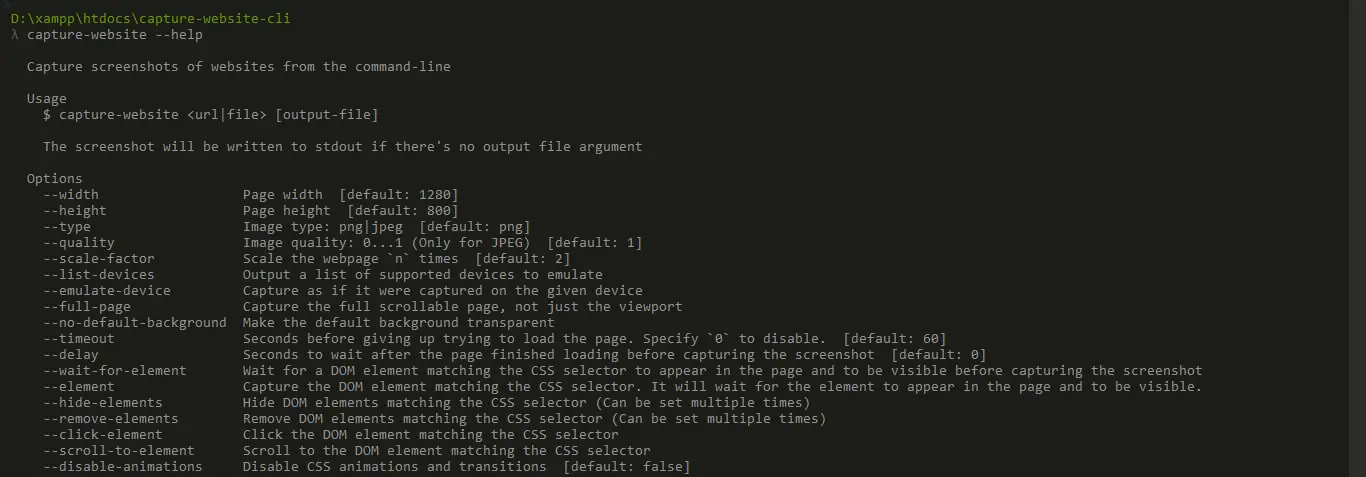 Confirm capture-website-cli is installed successfully.