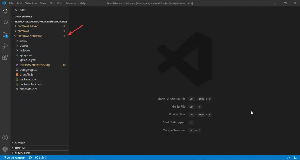 See the selected folder in current workspace from VSCode.