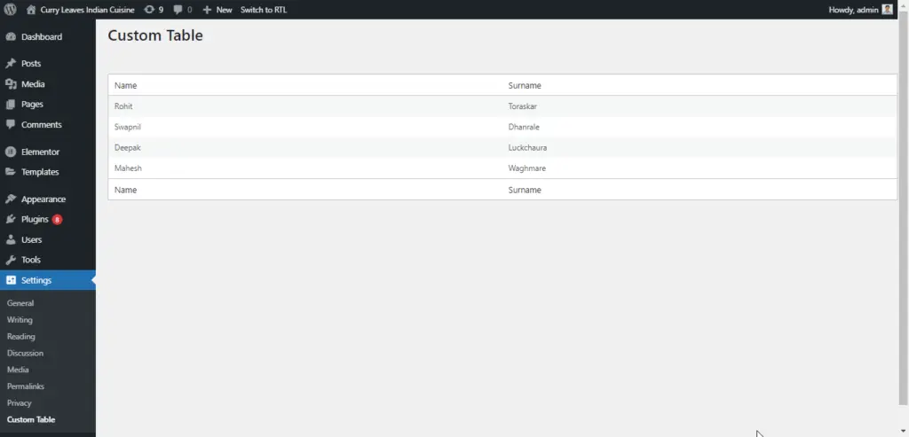 Create Table with WP_List_Table 1