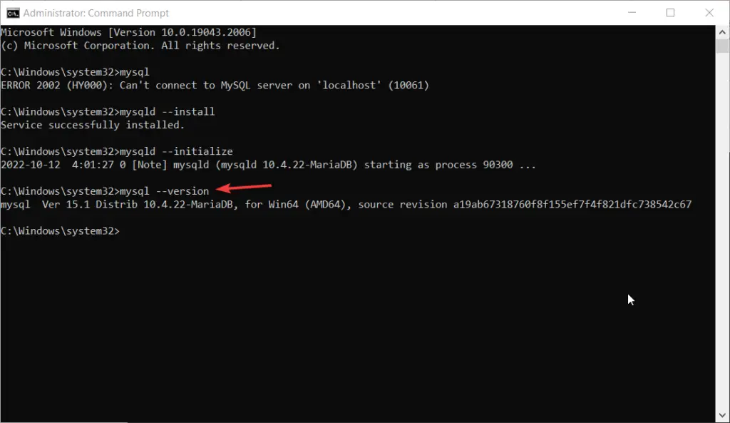 [Solved] ERROR 2002 (HY000): Can't connect to MySQL server on 'localhost' (10061) 7